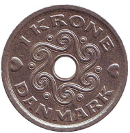 Монета 1 крона. 2001 год, Дания. Монета 1 крона. 2001 год, Дания.