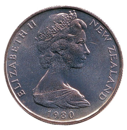 Монета 50 центов, 1980 год, Новая Зеландия. UNC. Парусник "Endeavour".