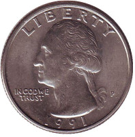 Вашингтон. Монета 25 центов. 1991 (P) год, США.