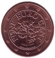 Монета 5 центов, 2014 год, Австрия.