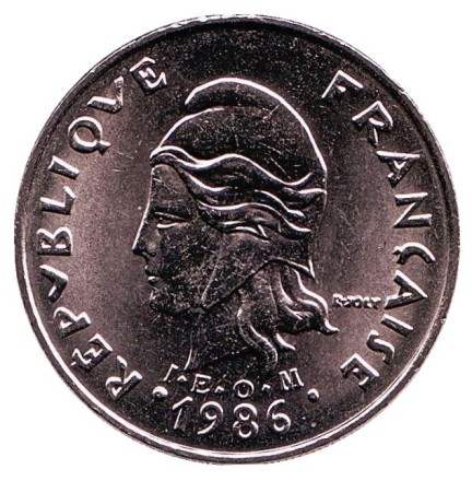 Монета 20 франков. 1986 год, Новая Каледония. UNC. Быки.