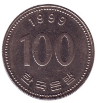 Монета 100 вон. 1999 год, Южная Корея. Монета 100 вон. 1999 год, Южная Корея.