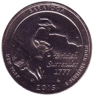 Монета 25 центов (D). 2015 год, США. Национальный исторический парк Саратога. Парк № 30. Монета 25 центов (D). 2015 год, США. Национальный исторический парк Саратога. Парк № 30.
