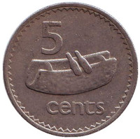 Фиджийский барабан (лали). Монета 5 центов. 1981 год, Фиджи. 