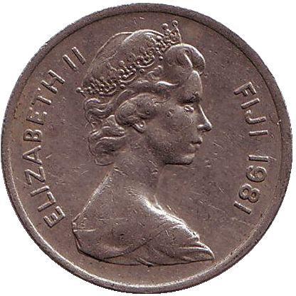 Монета 5 центов. 1981 год, Фиджи. Фиджийский барабан (лали). Монета 5 центов. 1981 год, Фиджи. Фиджийский барабан (лали).