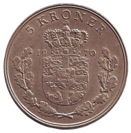 Монета 5 крон. 1970 год, Дания.