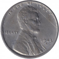 Монета 1 цент. 1943 год (S), США. Линкольн. aUNC. Монета 1 цент. 1943 год (S), США. Линкольн. aUNC.