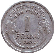 Монета 1 франк. 1948 (В) год, Франция. Монета 1 франк. 1948 (В) год, Франция.