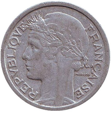 Монета 1 франк. 1948 (В) год, Франция. Монета 1 франк. 1948 (В) год, Франция.