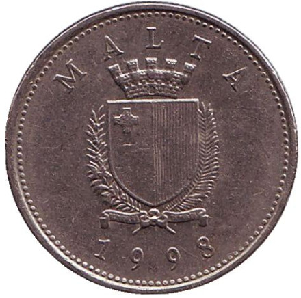 Монета 10 центов. 1998 год, Мальта. Золотистая макрель.