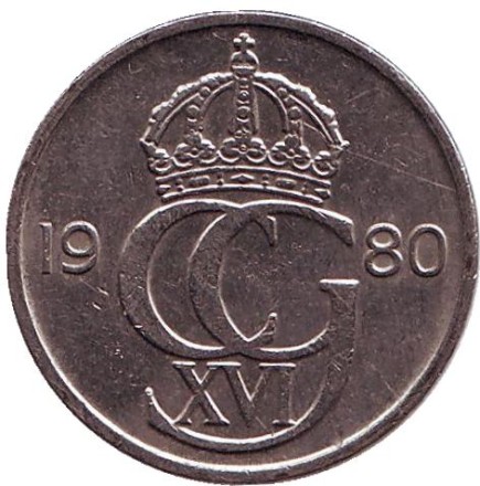 Монета 50 эре. 1980 год, Швеция.