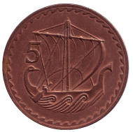 Монета 5 миллей. 1979 год, Кипр. Древнее торговое судно. Монета 5 миллей. 1979 год, Кипр. Древнее торговое судно.