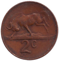 Монета 2 цента. 1966 год, Южная Африка. (South Africa) Белохвостый гну. Монета 2 цента. 1966 год, Южная Африка. (South Africa) Белохвостый гну.