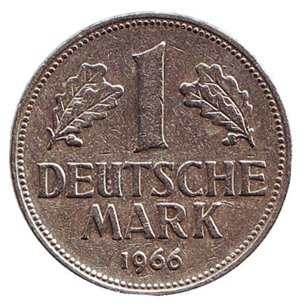 Монета 1 марка. 1966 год (D), ФРГ.
