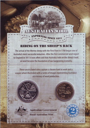 Набор из 2-х памятных монет 20 центов и 1 доллар. 2011 год, Австралия. Австралийская шерсть. Набор из 2-х памятных монет 20 центов и 1 доллар. 2011 год, Австралия. Австралийская шерсть.