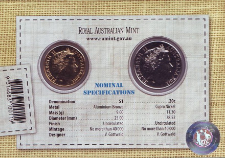 Набор из 2-х памятных монет 20 центов и 1 доллар. 2011 год, Австралия. Австралийская шерсть. Набор из 2-х памятных монет 20 центов и 1 доллар. 2011 год, Австралия. Австралийская шерсть.