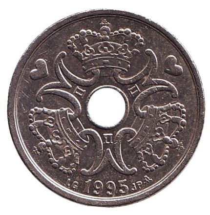 Монета 5 крон. 1995 год, Дания.