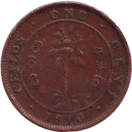 Монета 1 цент. 1910 год, Цейлон. Монета 1 цент. 1910 год, Цейлон.