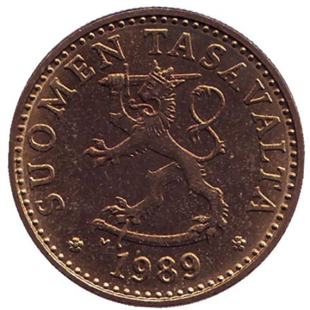 Монета 20 пенни. 1989 год, Финляндия.