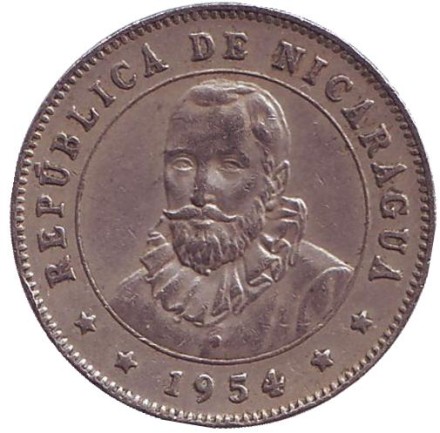 Монета 25 сентаво. 1954 год, Никарагуа.