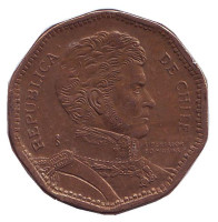 Бернардо О’Хиггинс. Монета 50 песо. 2000 год, Чили.