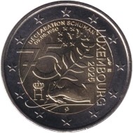 Монета 2 евро. 2025 год, Люксембург. 75 лет Декларации Шумана. Монета 2 евро. 2025 год, Люксембург. 75 лет Декларации Шумана.