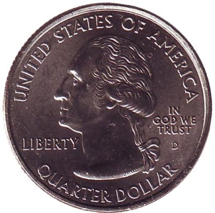 Монета 25 центов (D). 2002 год, США. Миссисипи. Штат № 20.