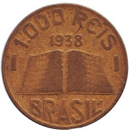 Монета 1000 рейсов. 1938 год, Бразилия. Библия. Монета 1000 рейсов. 1938 год, Бразилия. Библия.