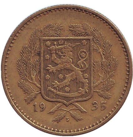 Монета 10 марок. 1935 год, Финляндия. Редкая.