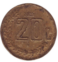 Монета 20 сентаво. 2003 год, Мексика.