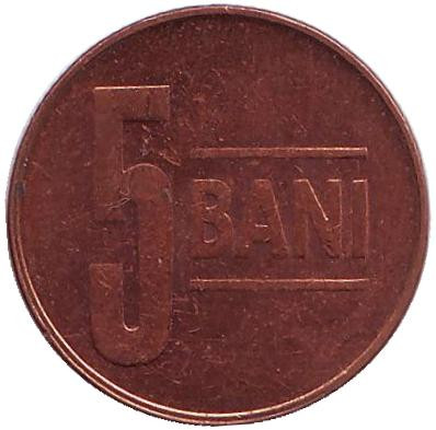Монета 5 бани. 2007 год, Румыния.
