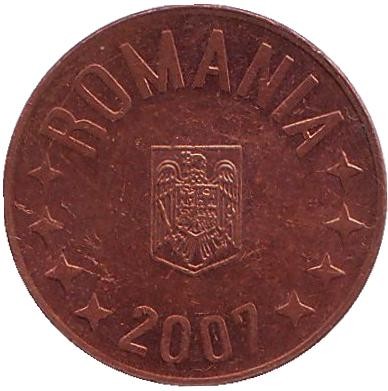 Монета 5 бани. 2007 год, Румыния.