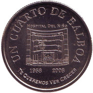 Монета 1/4 бальбоа. 2008 год, Панама. 50 лет Детской больнице.