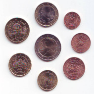 Набор монет евро (8 штук). 2008 год, Австрия. Набор монет евро (8 штук). 2008 год, Австрия.