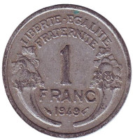 Монета 1 франк. 1949 год, Франция. Монета 1 франк. 1949 год, Франция.