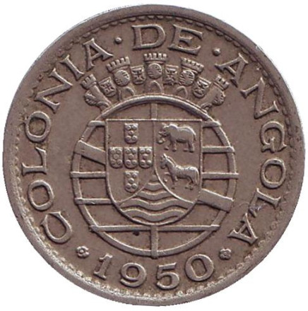 Монета 50 сентаво. 1950 год, Ангола в составе Португалии. 300 лет революции 1648 года.