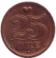 Монета 25 эре. 1996 год, Дания. Монета 25 эре. 1996 год, Дания.