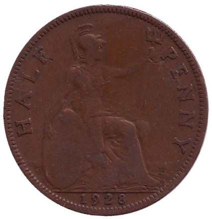 Монета 1/2 пенни. 1928 год, Великобритания.