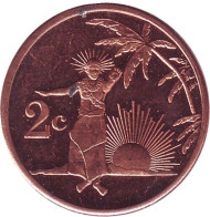 Монета 2 цента. 2012 год, Токелау. Туземка на фоне восходящего солнца.