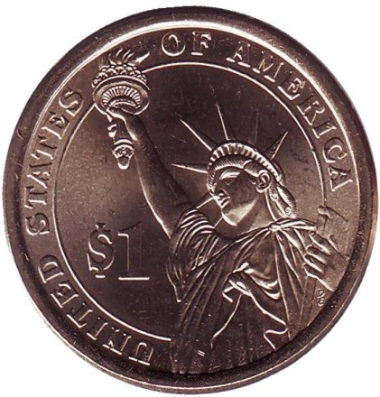 40-й президент США. Рональд Рейган. Монетный двор P. 1 доллар, 2016 год, США.