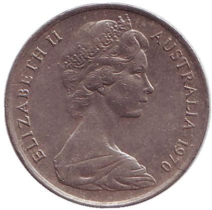 Монета 5 центов. 1970 год, Австралия. Ехидна.