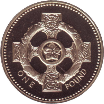 Монета 1 фунт. 2001 год, Великобритания. Proof. Кельтский крест.