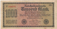 Рейхсбанкнота 1000 марок. 1922 год, Веймарская республика.  Рейхсбанкнота 1000 марок. 1922 год, Веймарская республика.