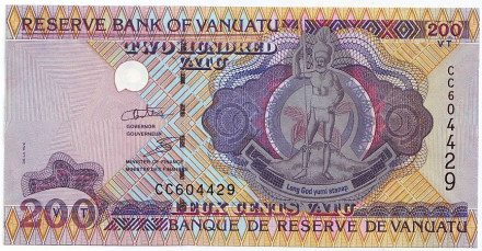 Банкнота 200 вату. 1995 год, Вануату. Тип 2. Абориген.