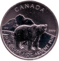 Монета 5 долларов. 2011 год, Канада. Гризли. Монета 5 долларов. 2011 год, Канада. Гризли.