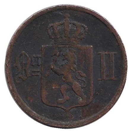 Монета 2 эре. 1891 год, Норвегия. Монета 2 эре. 1891 год, Норвегия.