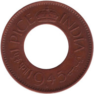 Монета 1 пайс. 1945 год, Индия Британская. ("L" - Лахор).