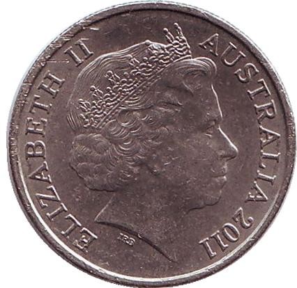 Монета 5 центов. 2011 год, Австралия. Ехидна. Монета 5 центов. 2011 год, Австралия. Ехидна.