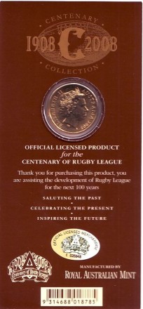 Монета 1 доллар. 2008 год, Австралия. 100-летие Лиги регби.