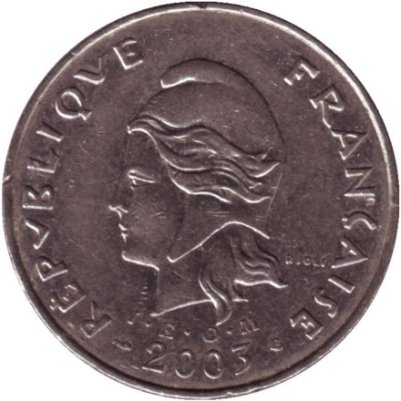 Монета 50 франков. 2003 год, Французская Полинезия. Скалистый остров Муреа. Монета 50 франков. 2003 год, Французская Полинезия. Скалистый остров Муреа.